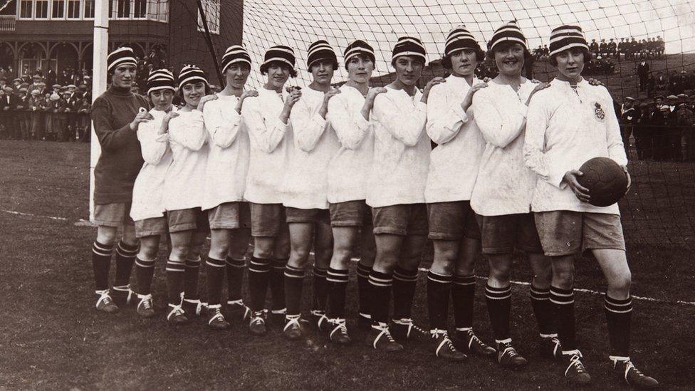 Historic 1920 women’s football match at Goodison Park.